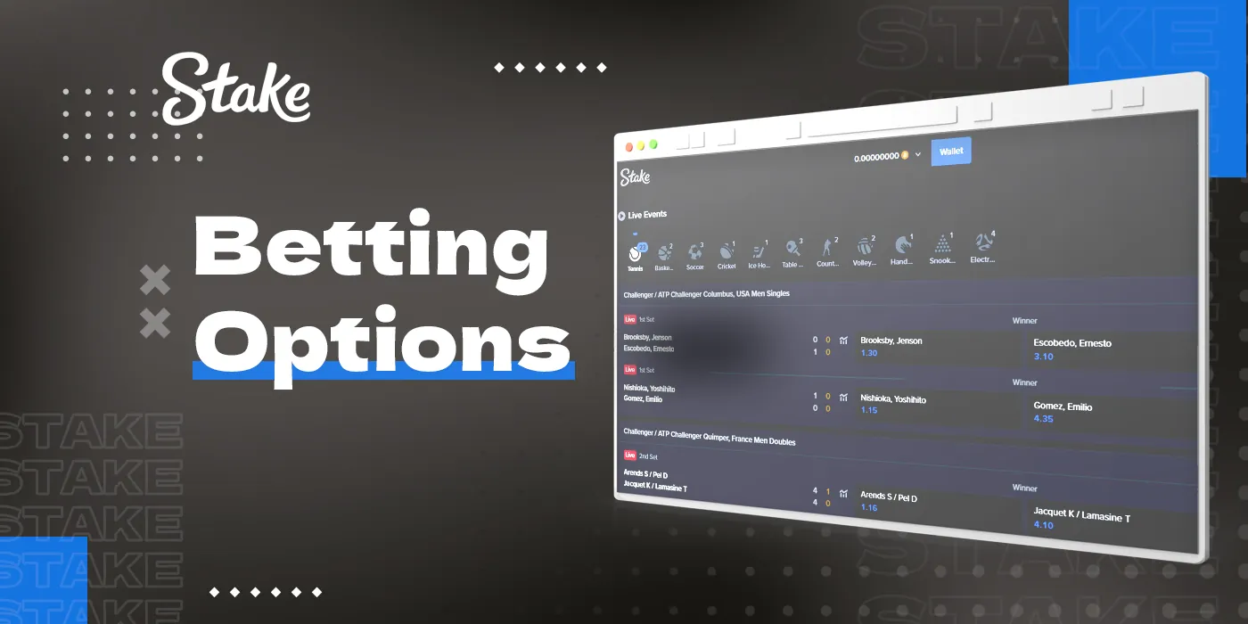 Betting Options available to Stake users 