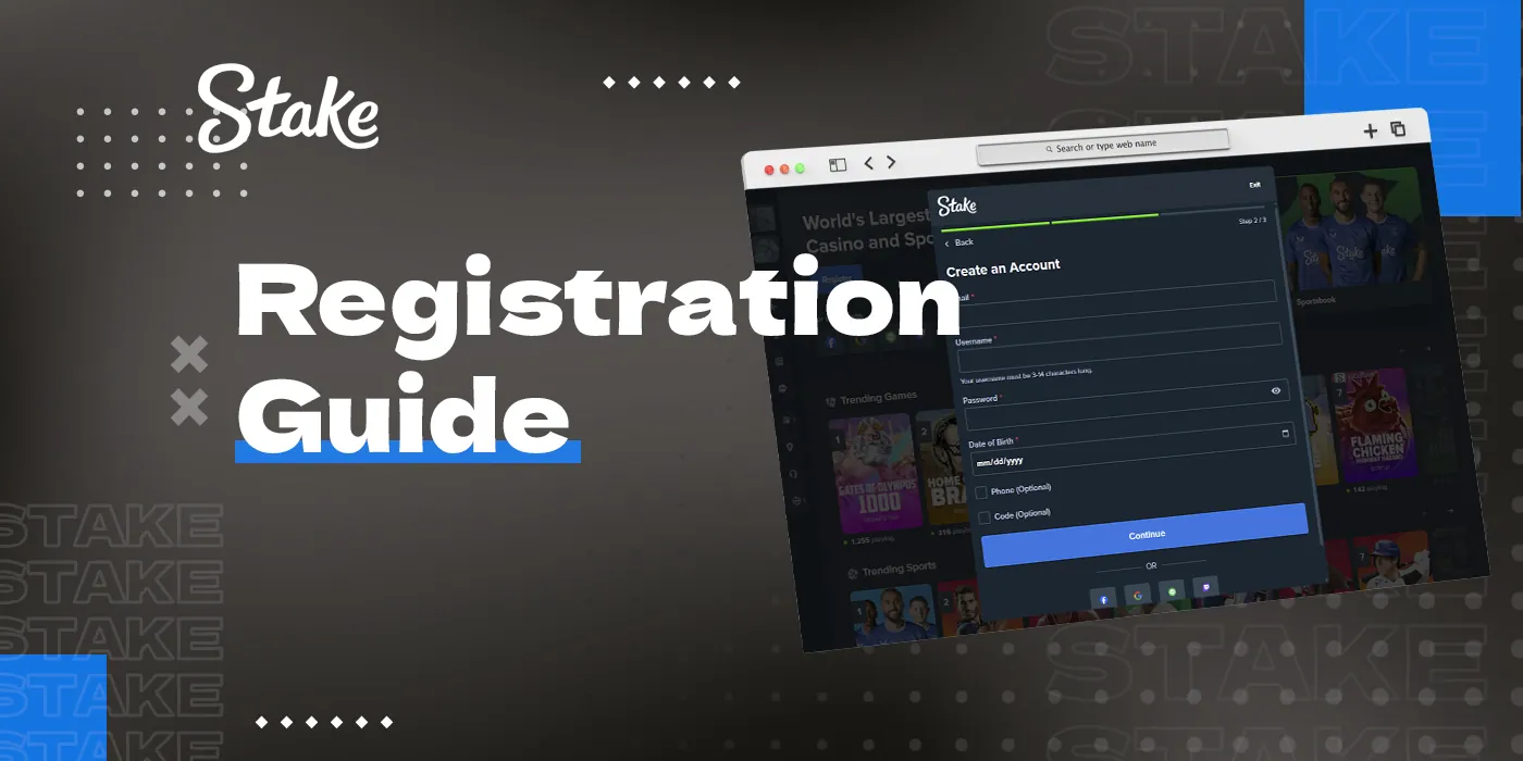 Registration process at Stake online casino 